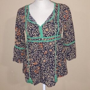 Hayden Los Angeles Floral 3/4 Sleeve Boho Blouse Size S
